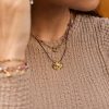 Driedubbele ketting met roze en paarse kraaltjes - Image 2